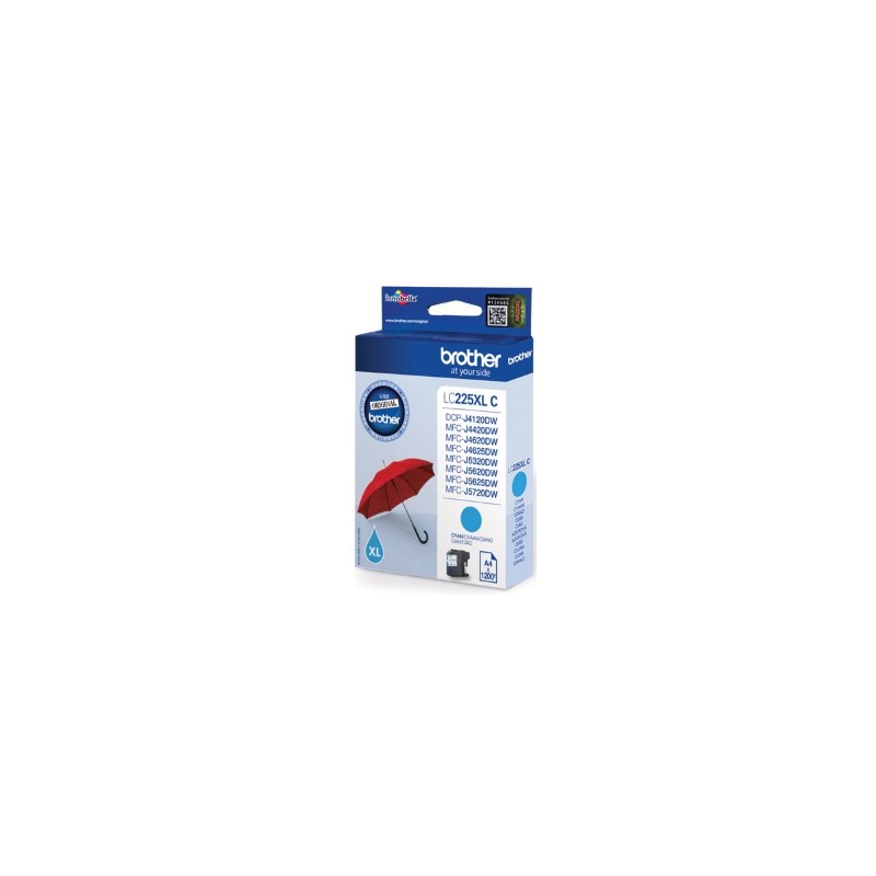 BROTHER CARTUCCIA D\'INCHIOSTRO CIANO LC225XLC LC-225XL 1200 COPIE 11,8ML ORIGINALE BROTHER CARTUCCIA D\'INCHIOSTRO CIANO LC225XLC LC-225XL 1200 COPIE 11,8ML ORIGINALE