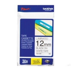 BROTHER NASTRO NERO SU BIANCO TZE-231 TZ-231 12 MM X 8 M, LAMINATO ORIGINALE