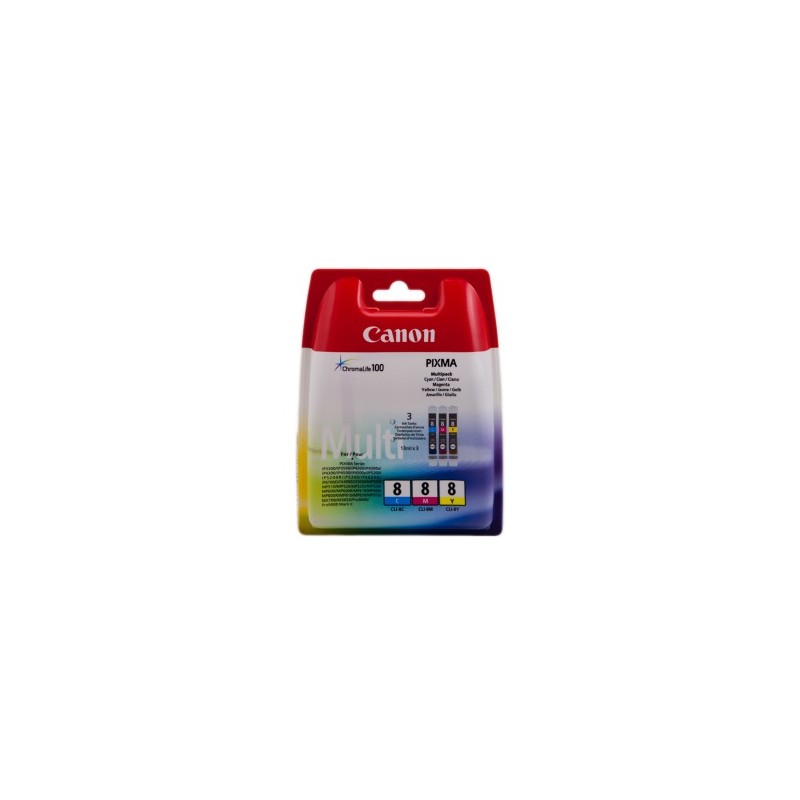 CANON MULTIPACK CIANO / MAGENTA / GIALLO CLI-8 0621B029 CLI-8C + CLI-8M + CLI-8Y A 13,0ML ORIGINALE CANON MULTIPACK CIANO / MAGENTA / GIALLO CLI-8 0621B029 CLI-8C + CLI-8M + CLI-8Y A 13,0ML ORIGINALE