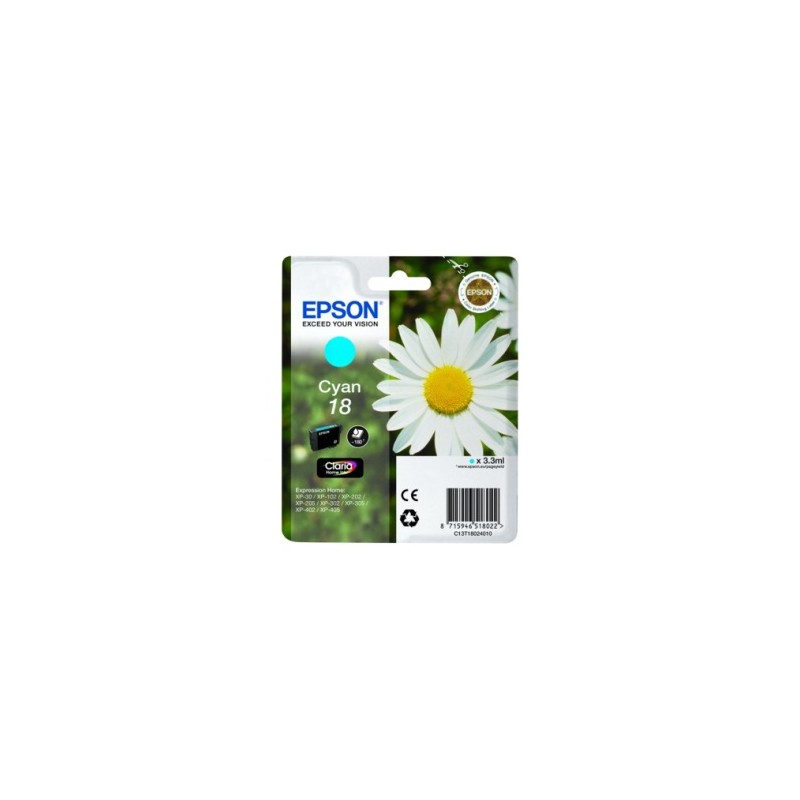 EPSON CARTUCCIA D\'INCHIOSTRO CIANO C13T18024012 T1802 180 COPIE 3,3ML STANDARD ORIGINALE EPSON CARTUCCIA D\'INCHIOSTRO CIANO C13T18024012 T1802 180 COPIE 3,3ML STANDARD ORIGINALE