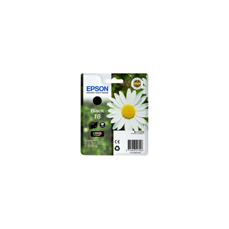 EPSON CARTUCCIA D\'INCHIOSTRO NERO C13T18014012 T1801 175 COPIE 5,2ML STANDARD ORIGINALE