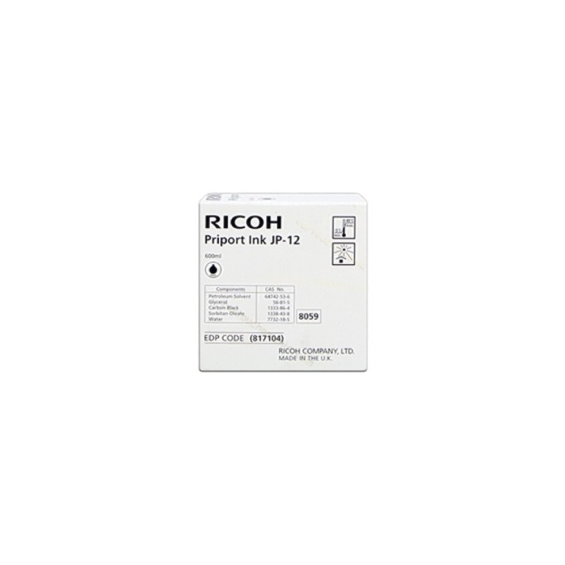RICOH CARTUCCIA D\'INCHIOSTRO NERO JP12 817104 600ML ORIGINALE RICOH CARTUCCIA D\'INCHIOSTRO NERO JP12 817104 600ML ORIGINALE