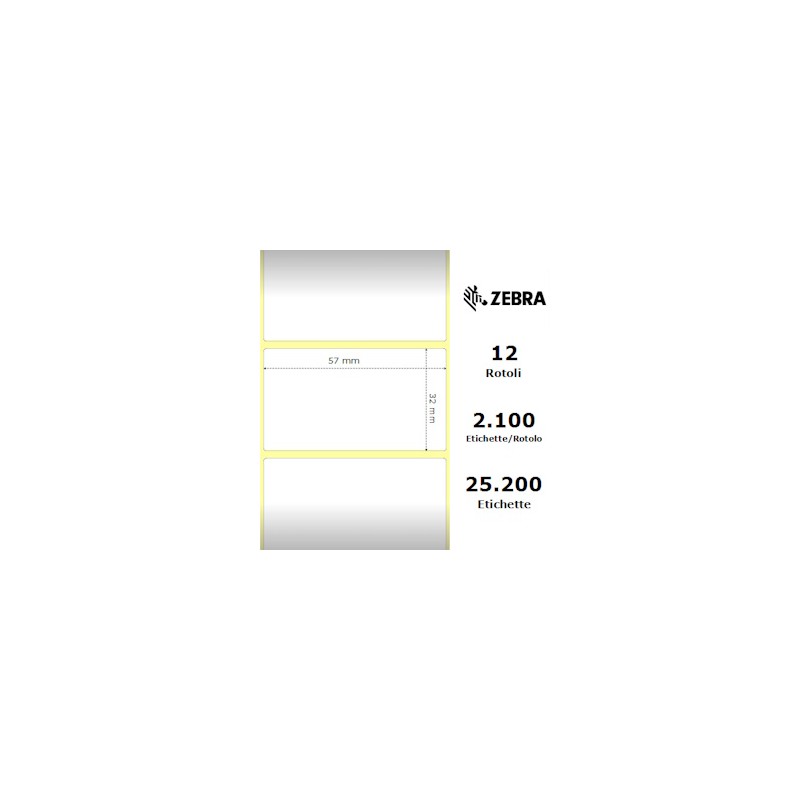 ZEBRA ETICHETTE 800262-125 12PCK Z-SELECT 12 ROTOLI, TERMO, 2000D, 57X32 MM, 2100 ET./ROTO ORIGINALE ZEBRA ETICHETTE 800262-125 12PCK Z-SELECT 12 ROTOLI, TERMO, 2000D, 57X32 MM, 2100 ET./ROTO ORIGINALE