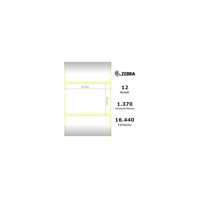 ZEBRA ETICHETTE 800263-205 12PCK Z-SELECT 12 ROTOLI, TERMO, 2000D, 76X51 MM, 1370 ET./ROTO ORIGINALE ZEBRA ETICHETTE 800263-205 12PCK Z-SELECT 12 ROTOLI, TERMO, 2000D, 76X51 MM, 1370 ET./ROTO ORIGINALE