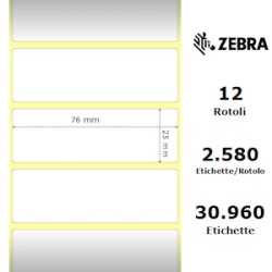 Zebra Etichette 800263-105 Z-Select Pacco Da 12 - Carta Termica 2000D - 76X25 Mm 2580 Et./Rotolo
