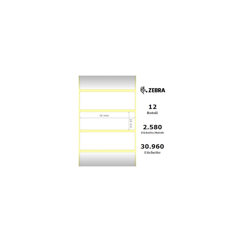 Zebra Etichette 800263-105 Z-Select Pacco Da 12 - Carta Termica 2000D - 76X25 Mm 2580 Et./Rotolo Zebra Etichette 800263-105 Z-Select Pacco Da 12 - Carta Termica 2000D - 76X25 Mm 2580 Et./Rotolo