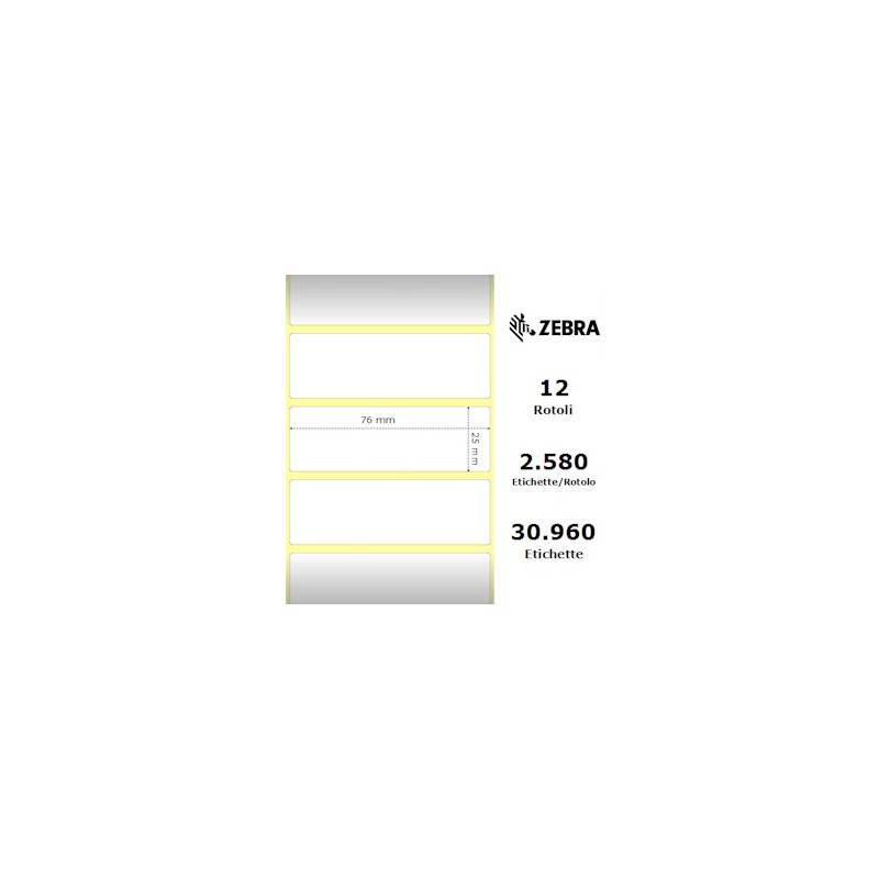 Zebra Etichette 800263-105 Z-Select Pacco Da 12 - Carta Termica 2000D - 76X25 Mm 2580 Et./Rotolo