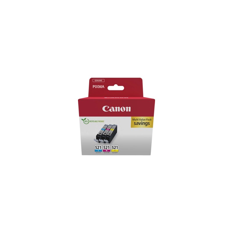 Canon Multipack Ciano / Magenta / Giallo Cli-521 2934B015 Originale Canon Multipack Ciano / Magenta / Giallo Cli-521 2934B015 Originale
