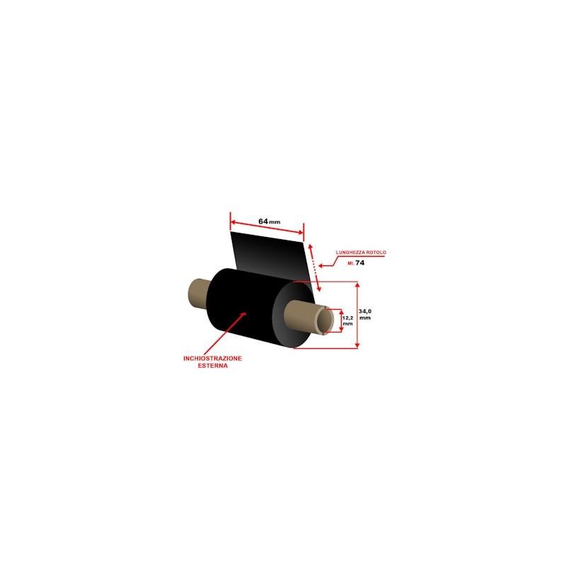 Zebra Nastro A Trasferimento Termico Nero 02300Gs06407 2300 Wax 12 Rotoli, Cera, 64 Mm X 7 Originale