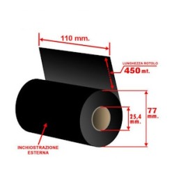 Zebra Nastro Colorato Nero 2300 Wax 02300Bk11045 12 Rotoli, Cera, 110 Mm X 450 M, Nucleo:  Originale