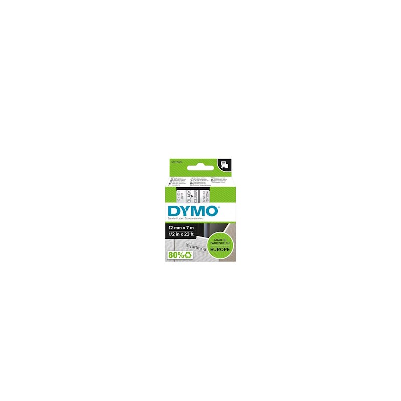 Dymo Nastro Nero Su Trasparente S0720500 45010 12Mm X 7M, Standard-D1-Ruolo Originale Dymo Nastro Nero Su Trasparente S0720500 45010 12Mm X 7M, Standard-D1-Ruolo Originale