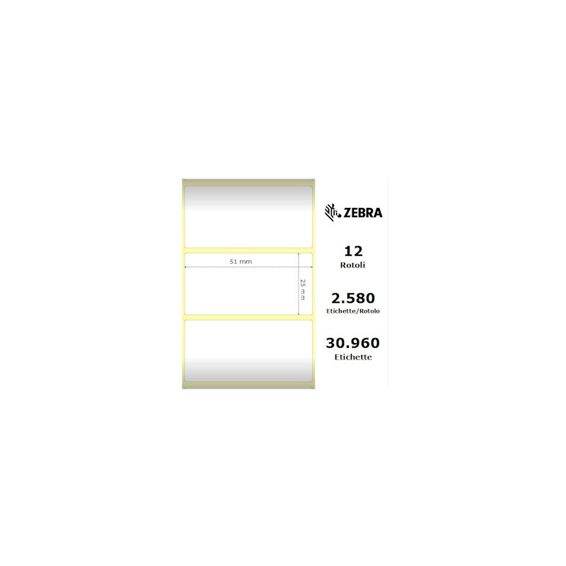 Zebra Etichette 880199-025D 12Pck Z -Select 12 Rotoli, Thermo, 2000D, 51X25 Mm, 2580 Et./R Originale Zebra Etichette 880199-025D 12Pck Z -Select 12 Rotoli, Thermo, 2000D, 51X25 Mm, 2580 Et./R Originale